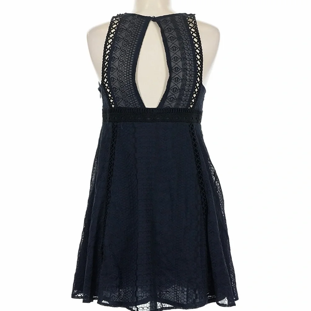 Free People "Wherever You Go" mini dress features a navy blue color with - Picture 2 of 5